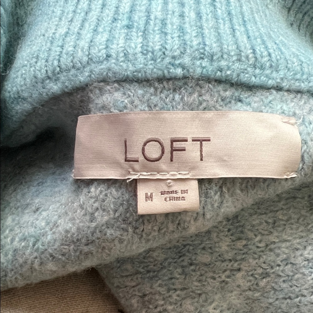LOFT Snowflake Blue Gray Turtleneck Half Zip Cozy Oversized Sweater Sz M - Picture 4 of 7